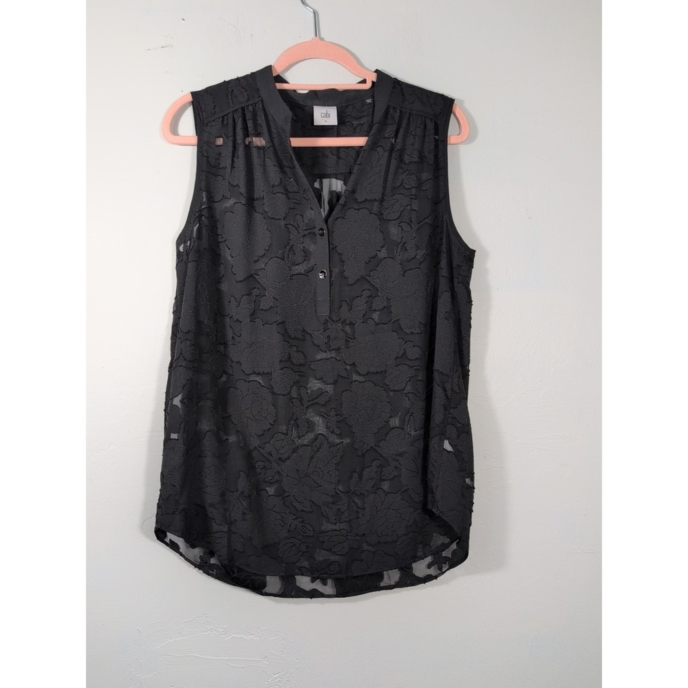 CAbi Black Sleeveless Floral Lace Blouse